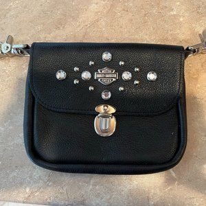 Women's HARLEY-DAVIDSON Black Leather Biker Clip On Bag